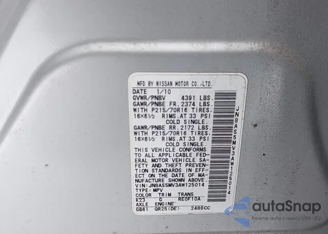 2010 Nissan Rogue S из США, поврежденный, VIN JN8AS5MV3AW125014